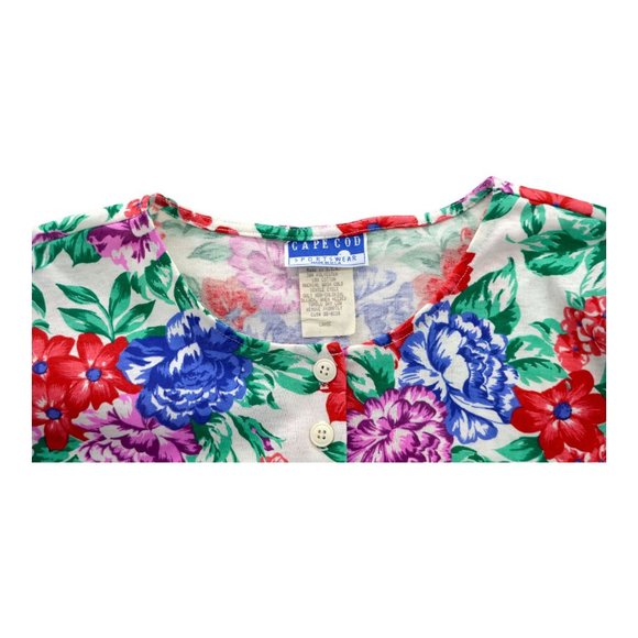 Vtg Cape Cod Sportswear Women's Floral 80s Print 1/4 Button up Size Large - Picture 2 of 4